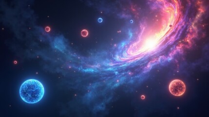  A swirl of glowing energy orbs, colorful sparkles, and enchanted runes floating in a dark fantasy-inspired digital void.