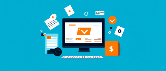 A creative visualization of a billing software dashboard, displaying real-time updates, payment status, and overdue reminders in a modern interface.