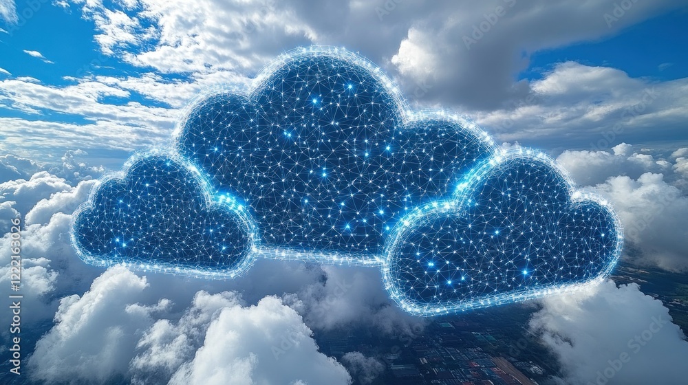 Aufkleber cloud computing network: digital transformation in the sky