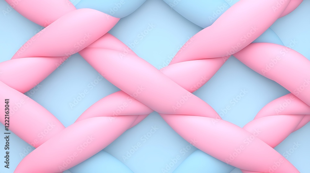 Poster soft pink and blue twisted strands form intricate pattern on smooth background in modern abstract de