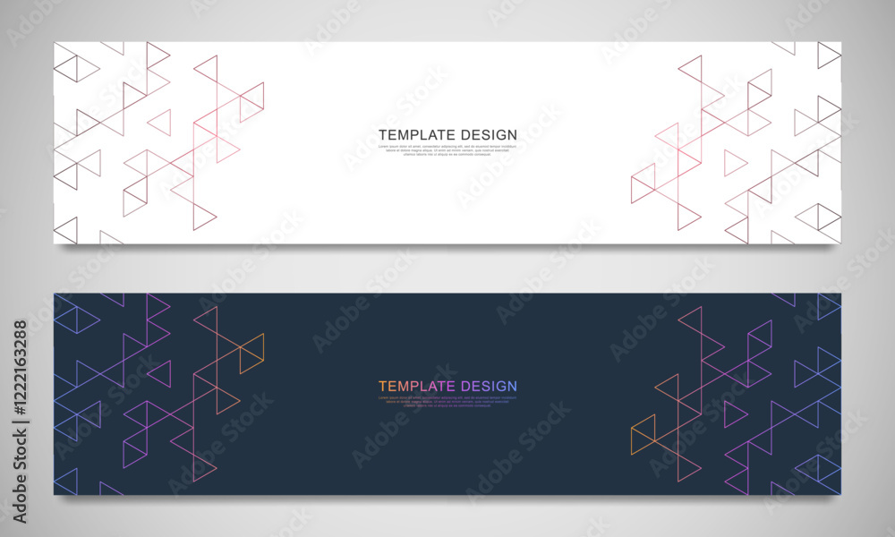 Poster Graphic design element for web page or banner with a geometric pattern of triangle shapes.
