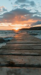 Obraz premium Serene Sunset Ocean Pier Golden Hour Wooden Walkway