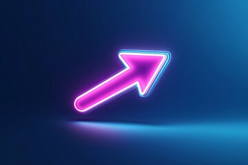 Cursor neon in 3d style on blue background. Arrow 3d vector icon. Flat cursor neon for web design. Vector graphic illustration.