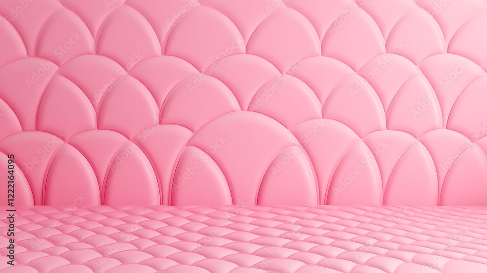 Poster Soft Pink Textured Background with Quilted Design and Curved Patterns for Artistic and Creative Projects