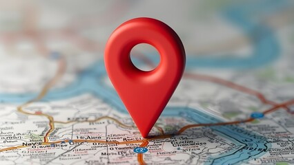 Red Navigation Pin Positioned On Detailed Geographic Map