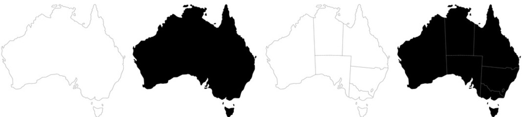 Australia map sets, Australia administrative map, Australia outline and states map set - illustration version