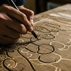 Close-Up of Batik Making, Artisan Using Canting Tool