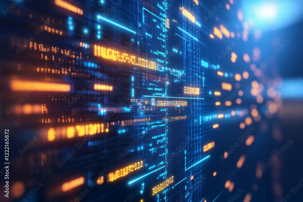 Poster abstract digital data stream: cybernetic flow of information and code