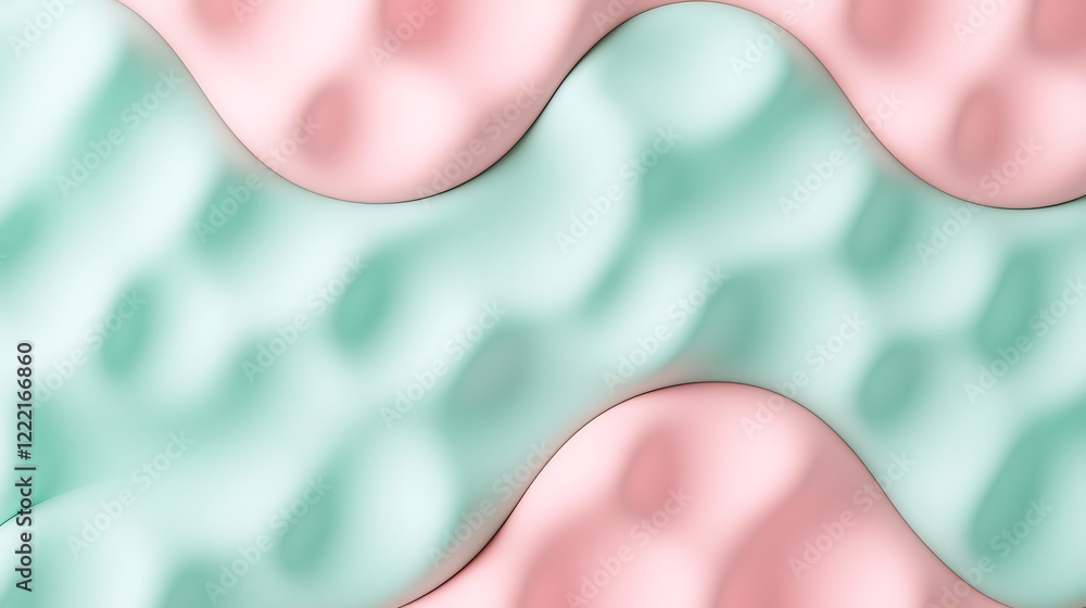 Poster soft wave patterns in gentle pink and mint green tones for abstract background designs