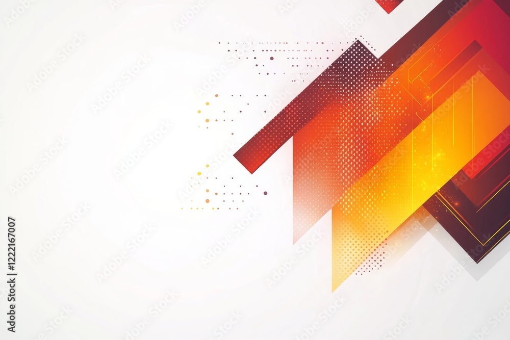 Poster abstract orange and red geometric design with halftone pattern and glowing lines