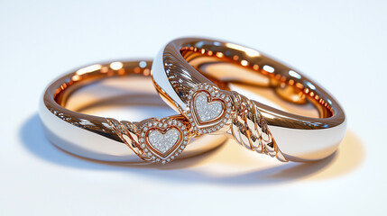 Intertwined rings with heart engravings symbolize love and commitment
