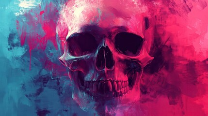 Abstract Pink and Blue Painted Skull