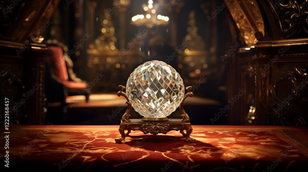 Aufkleber a large precisely cut diamond resting on a soft cushion inside an ornate elaborately designed displa