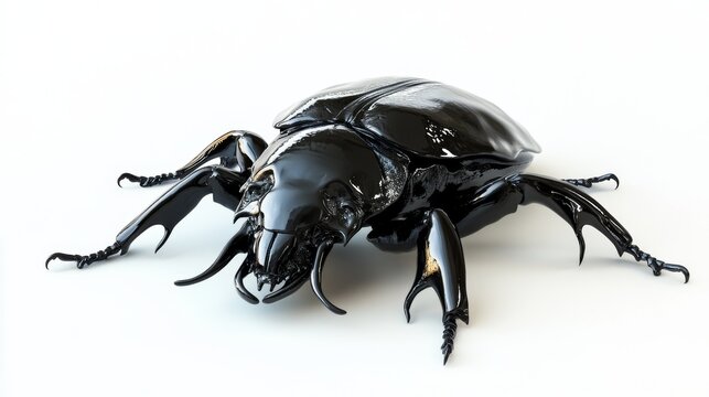 Beetle isolated on white. Giant black stag beetle Hexarthrius buqueti macro. Collection beetle, lucanidae, coleoptera, insects, entomology
