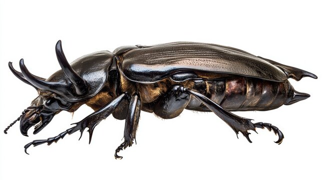 Beetle isolated on white. Giant black stag beetle Hexarthrius buqueti macro. Collection beetle, lucanidae, coleoptera, insects, entomology