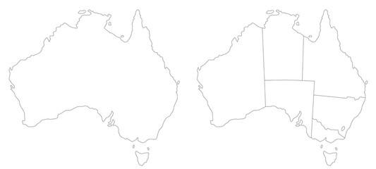 Australia map sets, Australia administrative map, Australia outline and states map set - illustration version
