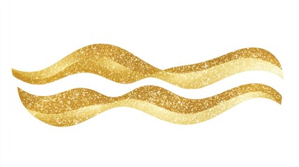 Two glittery gold wavy lines on white. Decor or banner