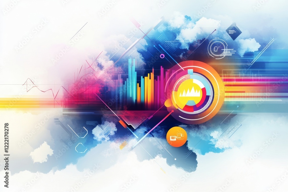 Poster abstract colorful data visualization with charts and graphs