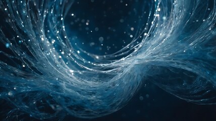 A dreamy blue background with swirling light and dark tones, accented by glowing white orbs, evoking a celestial and ethereal ambiance.