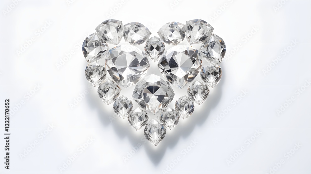 Poster a cluster of dazzling diamonds artfully arranged in the shape of a heart resting on a serene white b