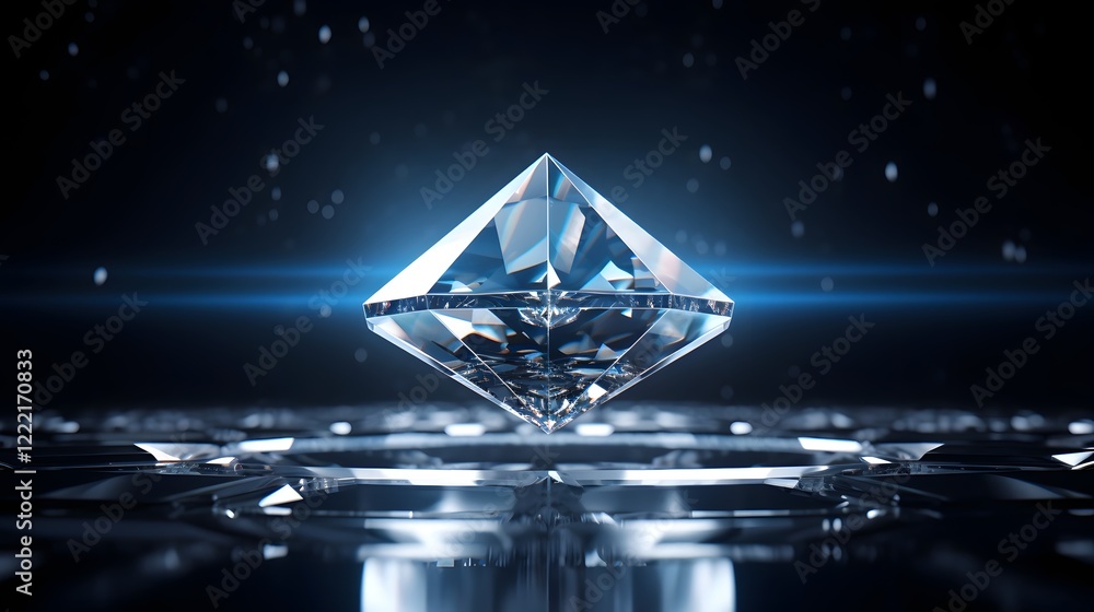 Poster floating diamond in futuristic 3d display showcasing luminous gem luxurious and innovative digital r