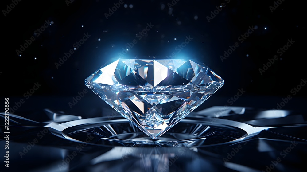 Poster captivating 3d render of a floating diamond crystal in a sleek futuristic holographic display settin
