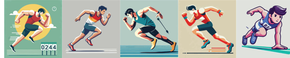 Vector collection of a relay race athlete