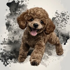 Adorable Brown Toy Poodle Puppy Portrait  Pet Dog  Cute Canine  Happy Dog  Animal Illustra