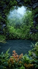 Obraz premium Mystical Forest Archway Dark Green Muslin Backdrop Photography