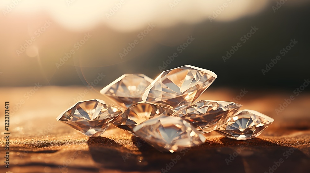 Poster a stack of polished diamonds glowing and shimmering in soft golden light creating an opulent and lux