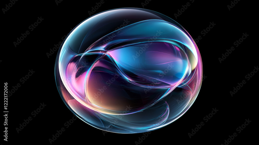 Poster 3d holographic glass morphism abstract liquid bubble shape. futuristic chrome colorful iridescent co