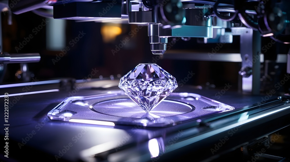 Poster captivating image of a state of the art diamond cutting and polishing machine in the precision and s