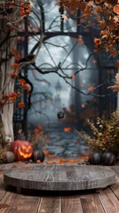 Enchanted Autumn Scene with a Mystical Atmosphere and Decorations
