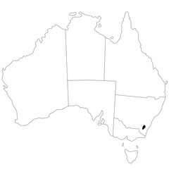 Map of Canberra in Australia country on white background. single administrative map highlighted by black colour on Australia map. aus au