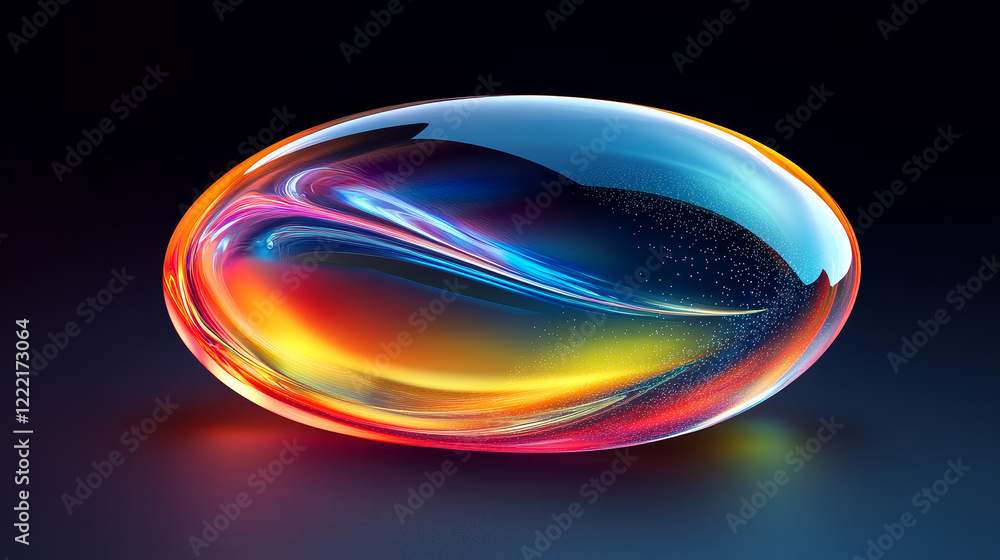 Poster 3d holographic glass morphism abstract liquid bubble shape. futuristic chrome colorful iridescent co