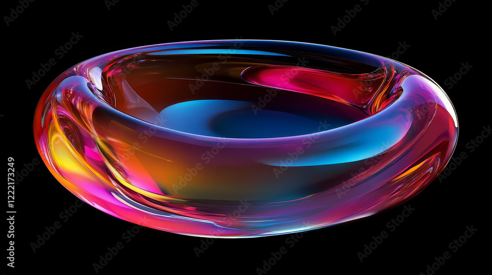 Poster 3d holographic glass morphism abstract liquid bubble shape. futuristic chrome colorful iridescent co