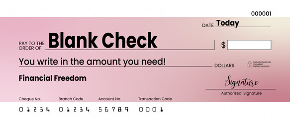Gradient blank check template vector design for bank cheque use.