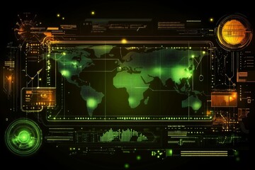 Fototapeta premium Futuristic Global Network Interface Digital World Map