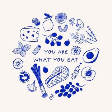 Hand drawn different mediterranean food set