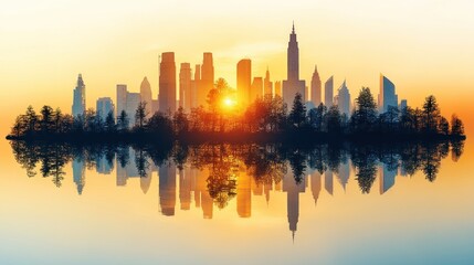 Fototapeta premium City Skyline Reflection at Sunrise