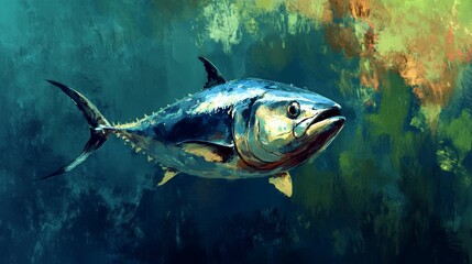 Fototapeta premium Underwater image of a yelowfin tuna (Thunnus albacarens)