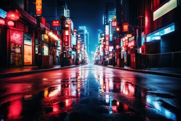 Obraz premium Night street in tokyo architecture metropolis nightlife.