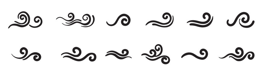 doodle wind gust isolated white background hand drawn vector illustration