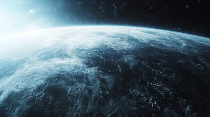 Earth with digital data overlays floating in space representing modern technology and connectivity with a minimalist bright tone and blurred background leaving space for captions

