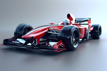 A red race car sitting on top of a gray floor