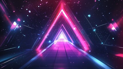 Neon Triangle Pathway Leading Through Space
