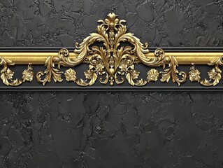 Elegant Gold Ornament on Black Textured Background: Luxury, Decoration, Design, Floral, Baroque, Vintage, Metal, Classic, Art, Style
