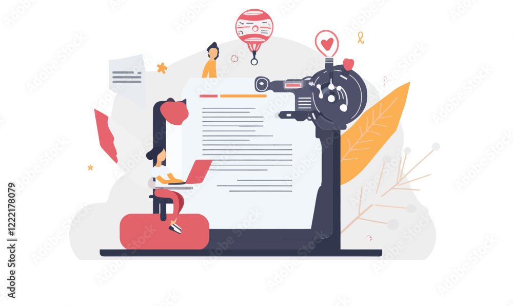 Poster ai-powered blogging concept vector illustration with robotic writing elements