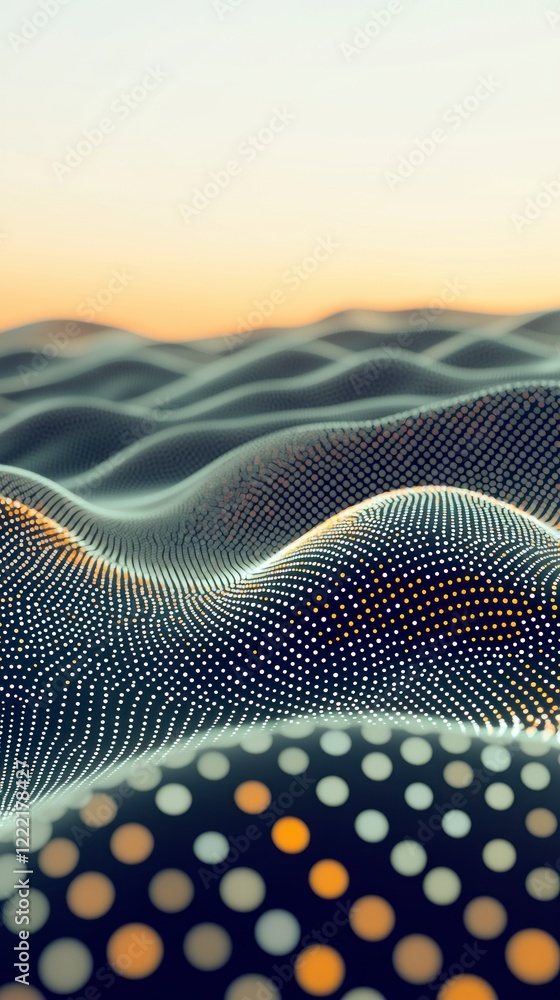 Poster abstract digital landscape connected dots data science 3d wave metaverse
