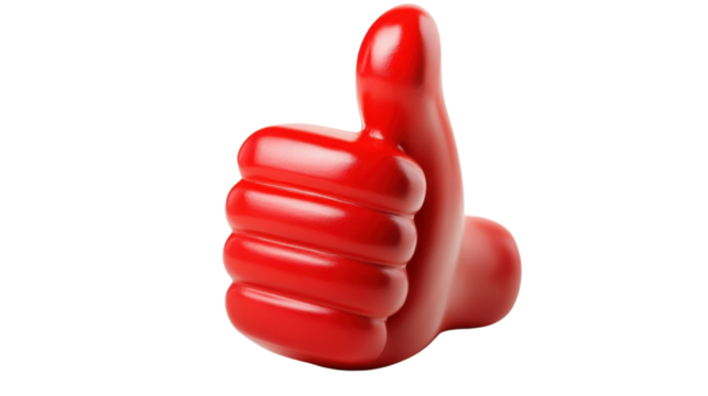 Red happy emoji emoticon , showing thumb up, like gesture on transparent background 